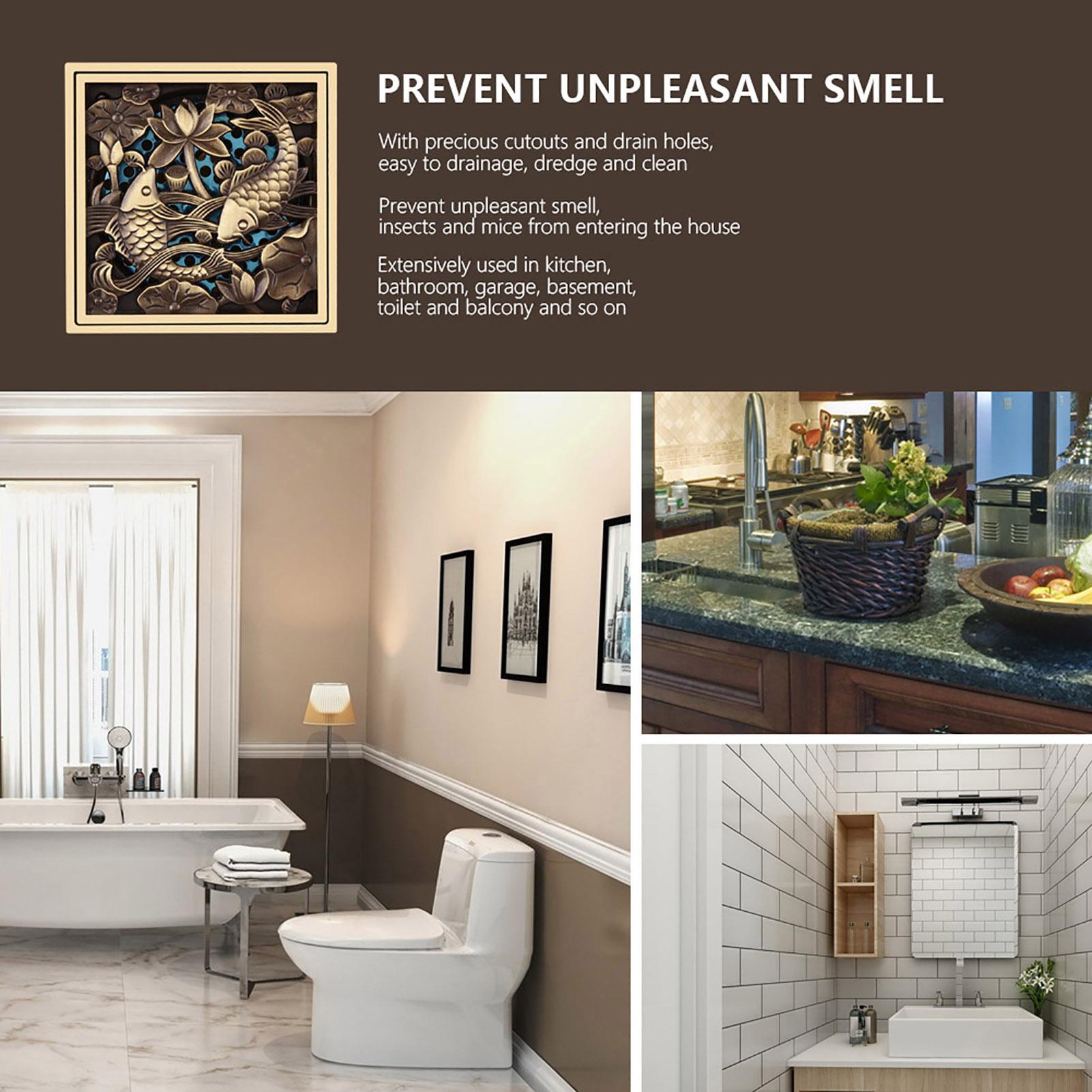 

Antique Brass Square Floor Drain with Strainer Bathroom Washroom Drainage & Clean Accessories