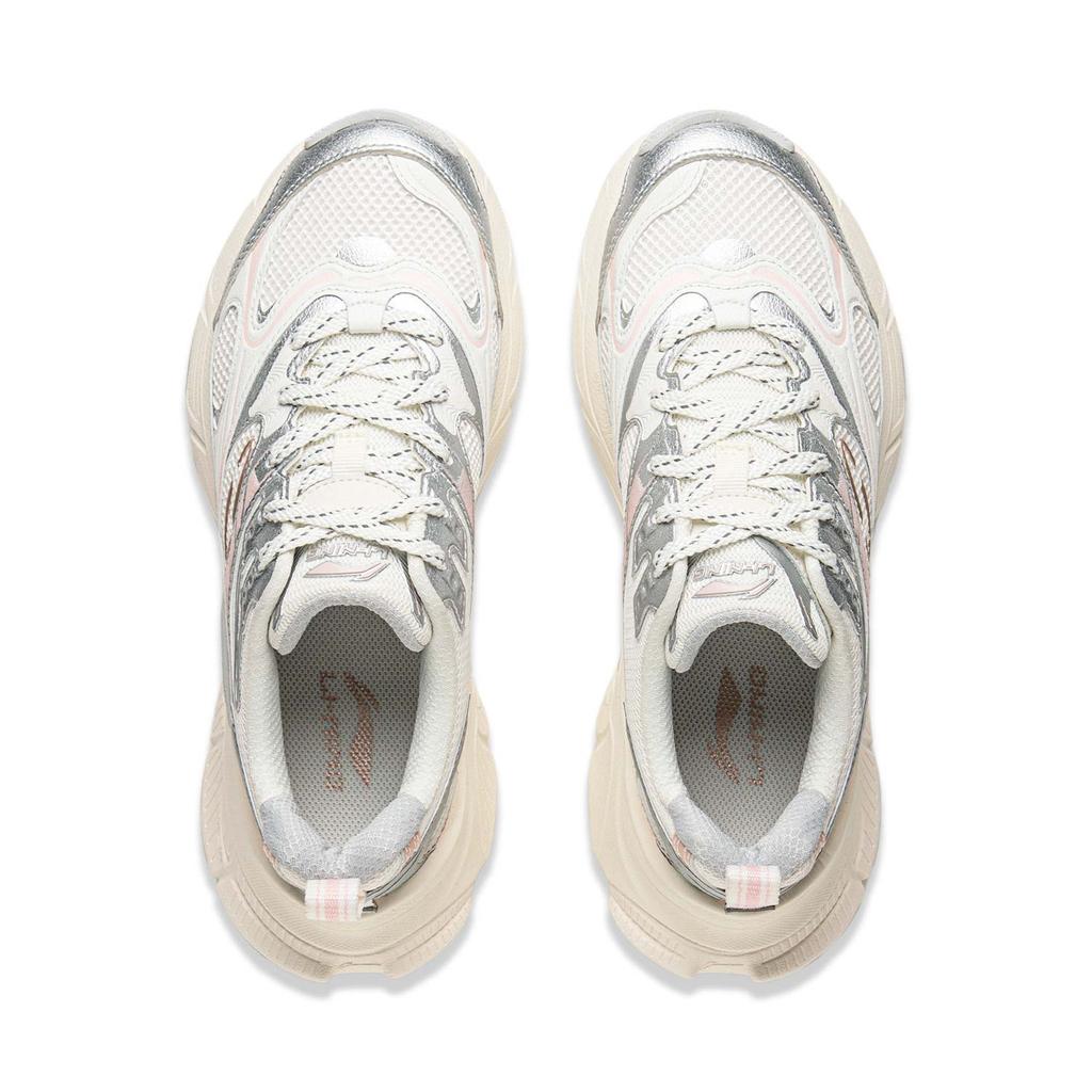 New LiNing Star Shock Absorbers Slip Resistant, Abrasion Resistant, Breathable Low Top Chunky Sneakers Women's White Silver AGCV110-3