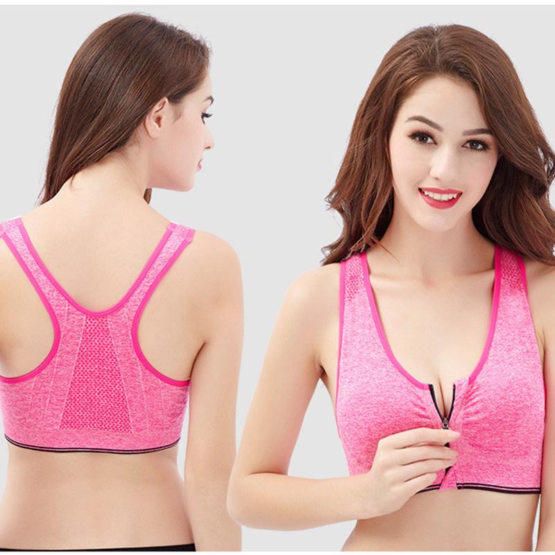 Sport-BH med dragkedja framtill, Väststil, Stor storlek, Sport, Stötsäker, Samlande, Löpning, Underkläder, Dam