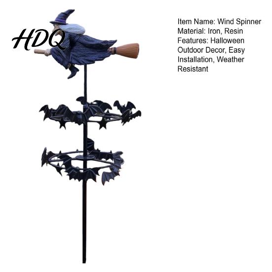 Garden Witch Sculpture Wind Spinner Halloween Resin Statue Stake Spooky Bats Spinner for Yard And Outdoor Art Lawn Pathway Decor Festive Ornaments