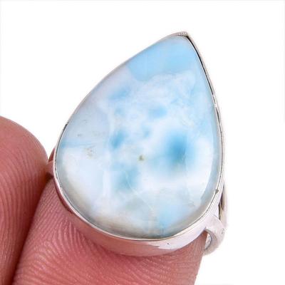 Natural Republic Larimar Gemstone 925 Solid Silver Jewelry Ring Size 6.5 F4P65
