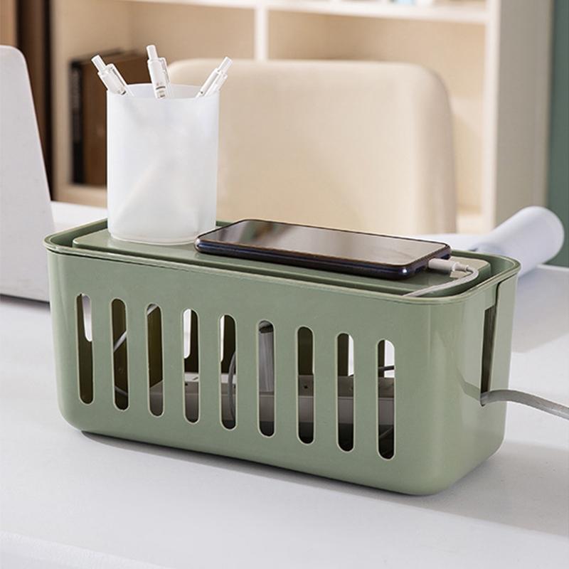Steckdosenleisten-Aufbewahrungsbox Hohl Wärmeableitung Einfach 6 Ladelöcher Kabelcontainer für Zuhause Erbsengrün