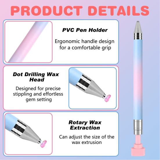 Narzędzie do pobierania kryształków DIY, zdobienie paznokci kryształkami, malowanie, kropkowanie, wkładany wosk, obrotowy długopis, narzędzia do pobierania kryształków