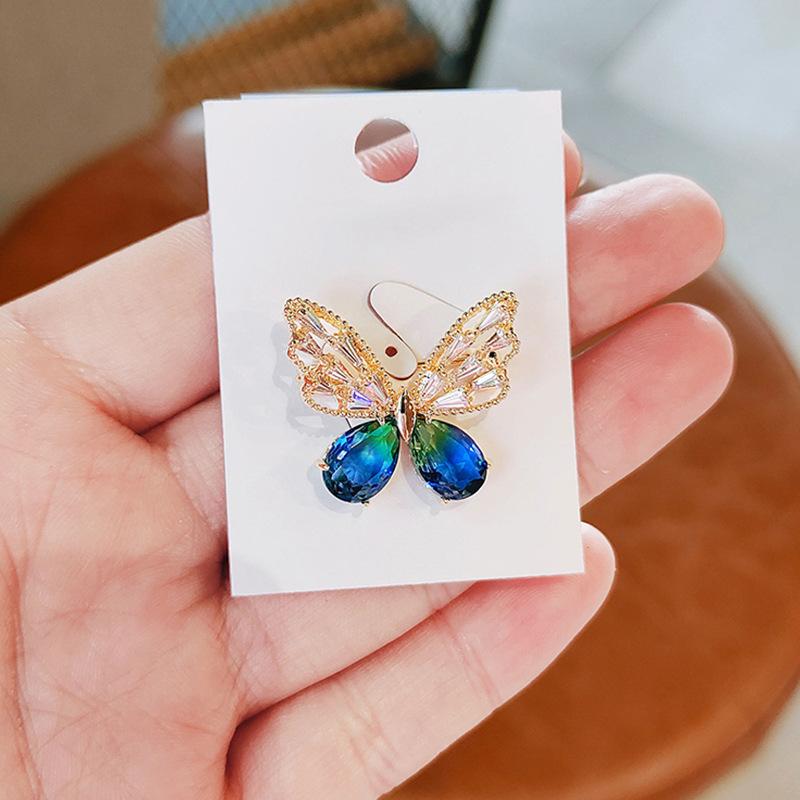 High-end Blue Butterfly Brooch High-end Women's Niche Suit Corsage Elegant Clothing Accessory Pin Anti-glare Clasp