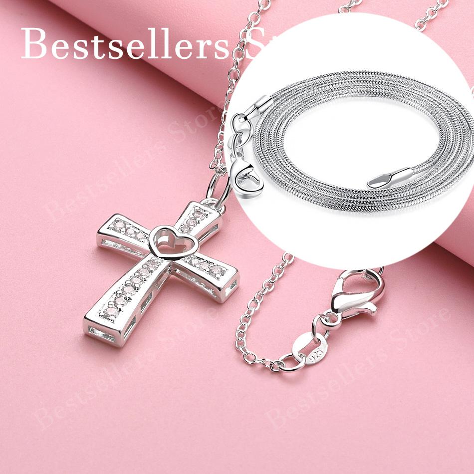 925 sterling silver 16-30 inch exquisite cross shaped zircon pendant necklace for women's fashionable wedding accessories