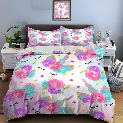 3-teiliges Bettwäscheset mit rosa Einhorn-Print, Bettbezug 1 Bettbezug 2 Kissenbezüge, Bettwäscheset für Erwachsene und Kinder, Luxus für Mädchen, Geschenke