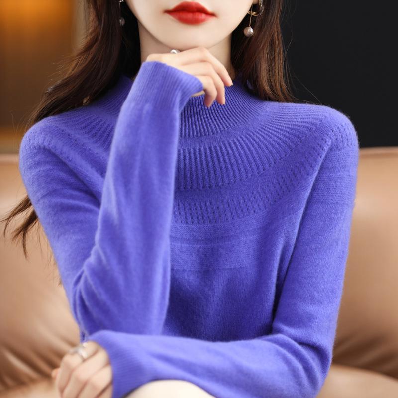 Women's 100% Wool Seamless Sweater - 2022 Autumn/Winter High Neck Loose Pullover