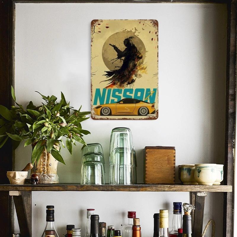 Auto Giapponesi d'Epoca Samurai Poster Latta Metallo Cartello Targhetta Giappone Corse Casa Club Jdm Auto Gtr Anime Luna Decorazione Murale Estetica