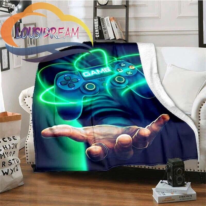 Flanel Herní rukojeť Deka Gamer Tisk Celoroční lehký plyš Útulný Super měkký Luxusní gauč Rozkládací pohovka