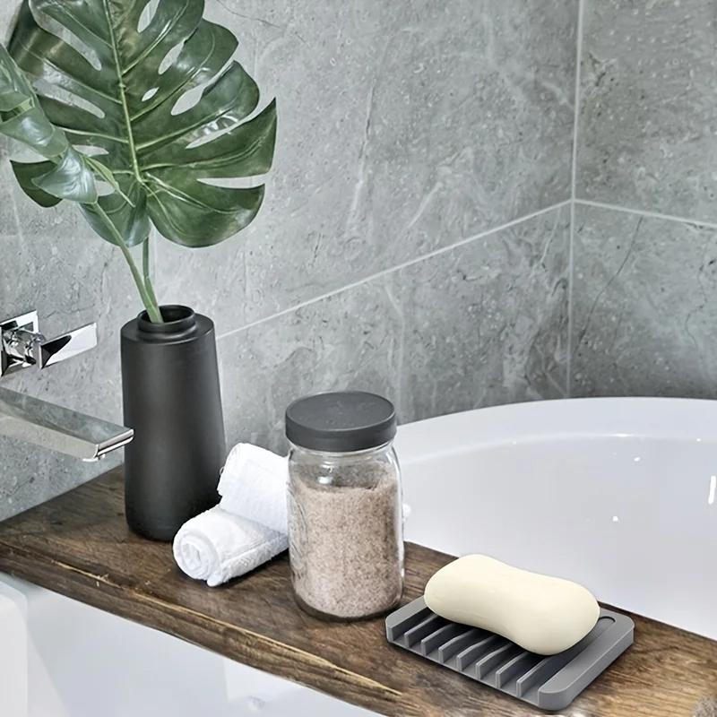Silicone Soap Dish Drain Soap Tray Self Draining Soap Holder Bathroom Soap Rack Shower Soap Storage Rack Bathroom Accessories