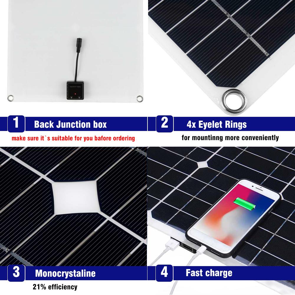 200W Flexible Solar Panel Kit 100A 12V Battery Powerful Charger Controller For Home Light Solar System Outdoor RV Caravan Boat