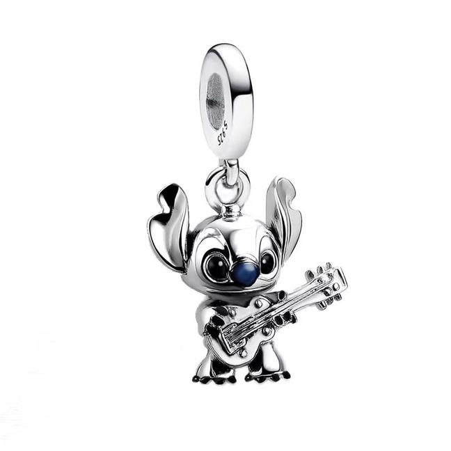 Fashionable 925 Silver Mickey Minnie Stitch Dangle Charms Bracelet Enamel Cartoon DIY Jewelry Gift