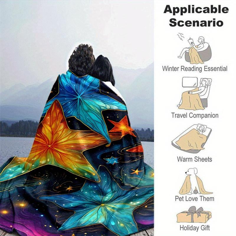 1pc Colorful Starfish Printing Lightweight Flannel Blanket, Comfortable and Warm Blanket, for Camping Sofa Bed and Couch Office, Gift