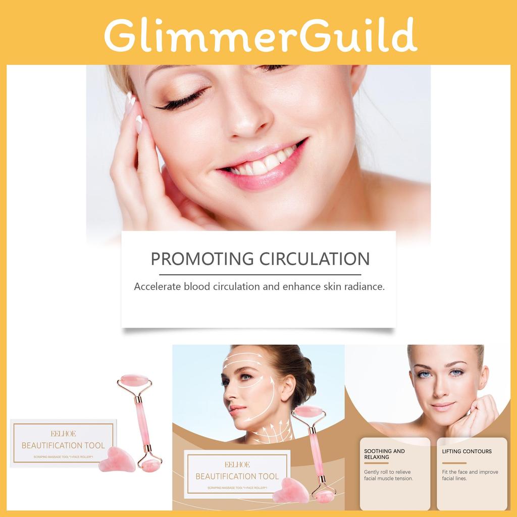 Eelhoe Pink Quartz Roller Massage Set For Soothing Skin Tightening Beauty Care Tool