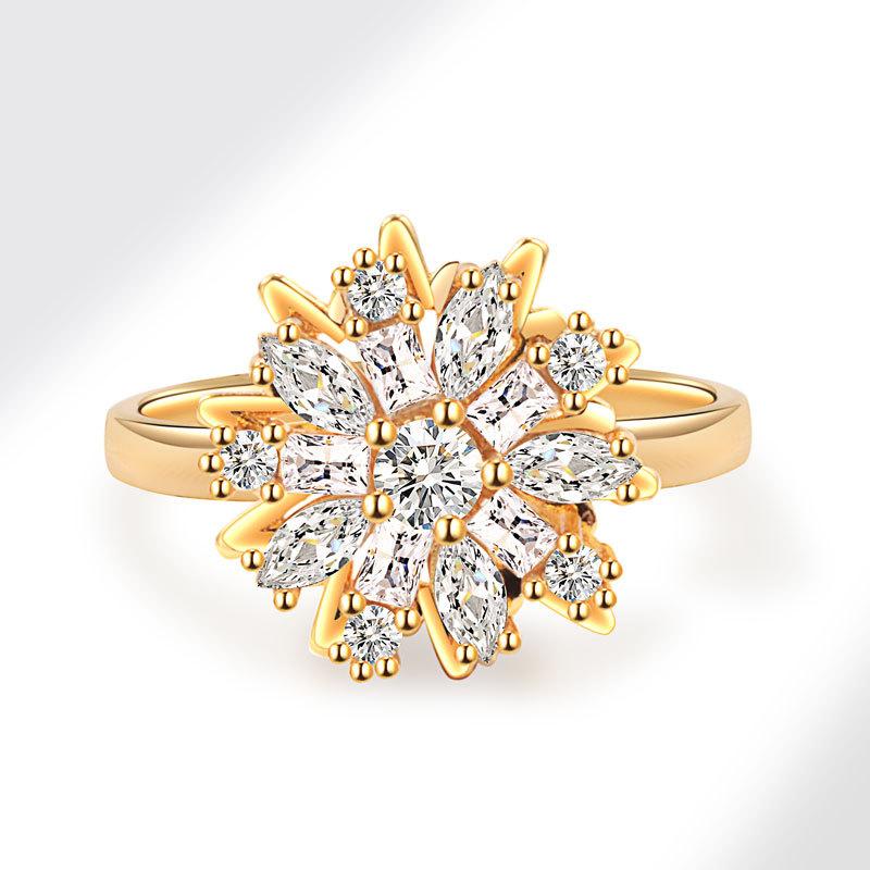 2025 Sunflower Rings For Women Gold Crystal Anxiety Relife Spinning Anti Stress Rotating Ring Trendy Jewelry Gifts