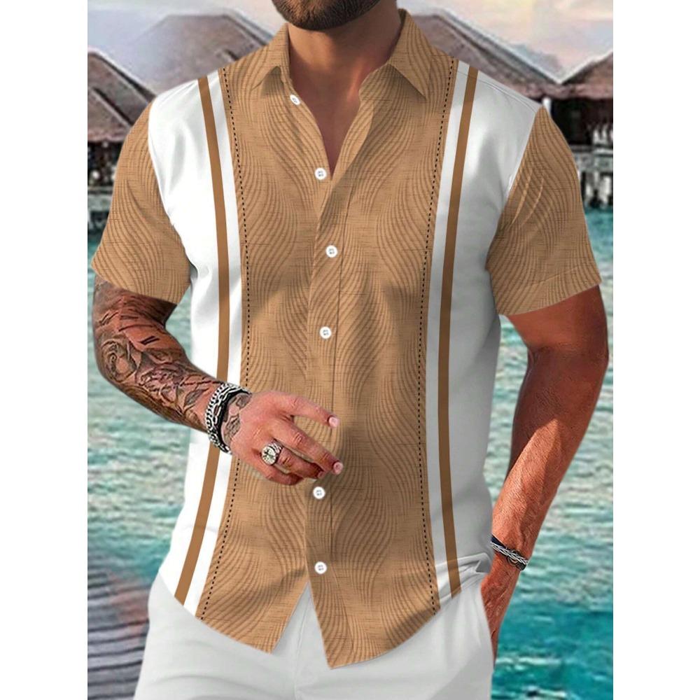 Men's Summer New Casual Versatile Fashion Trend Geometric Short Sleeved Shirt Top