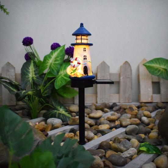 Solar Lighthouse Lawn Light, Outdoor Garden Lighthouse Statue Solar Light, Waterproof Solar Pathway Light for Patio Lawn Yard