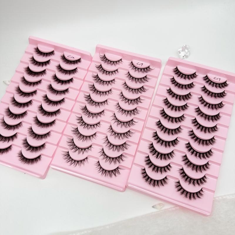 Low Price Glitter Lashes Natural Fluffy Half Lashes Faux Mink Korean Pbt Fiber 10 Pairs 12mm Mink Eyelashes