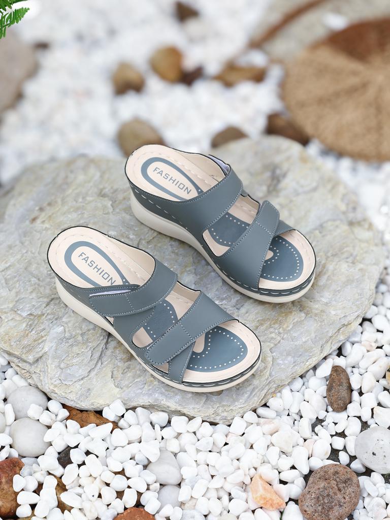 Large size wedge slippers women's spring and summer fashion buckle casual slippers lightweight slippers women