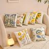 1pc Contemporary Floral Embroidery Throw Pillow Cover with Yellow Flowers & Green Leaves Zippered, Machine Washable for Living Room Decor