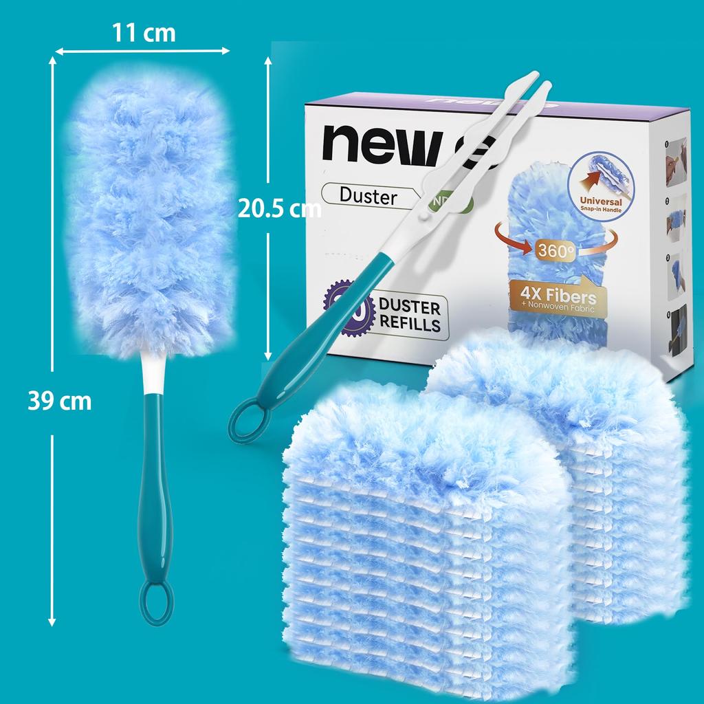 NEWE Dust Remover Duster Handy Mop Disposable with 20 Replacement 4x Dust Collection Power Dust Removal Handy Design Suitable for Sheets, 360°