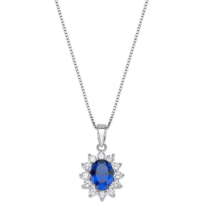 Collier Femme - AMEN - Royal Lady - Argent 925 - Zircon Cubique Bleu - Longueur 40 cm