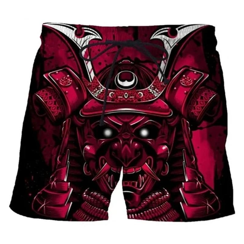 Vintage Japanese Tattoo Mask 3D Print Beach Shorts Men Women Summer Casual Swimtrunks Surfing Board Shorts Y2k Kids Clothing