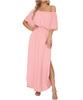 European and American summer new printed one-word shoulder short-sleeved long dress