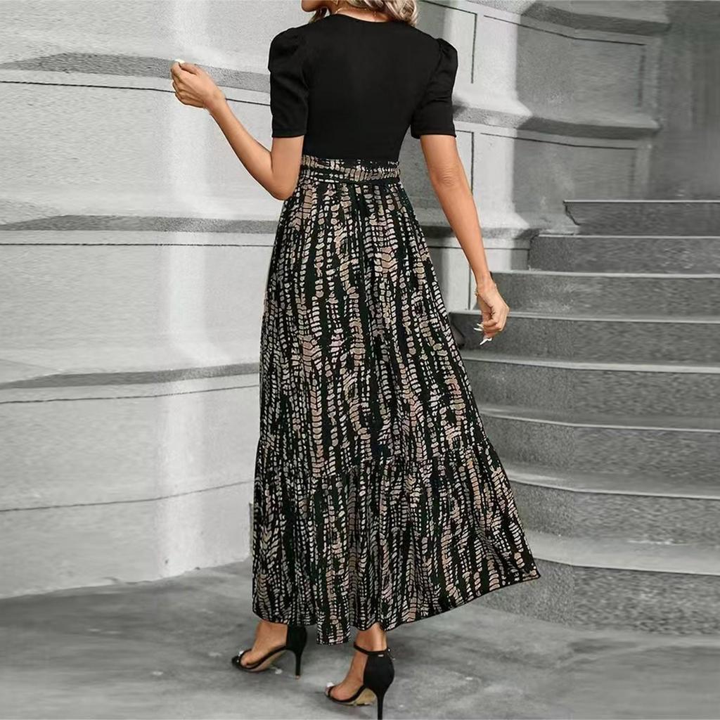 Women's Floral Print High Waist Fashionable And Elegant Dress