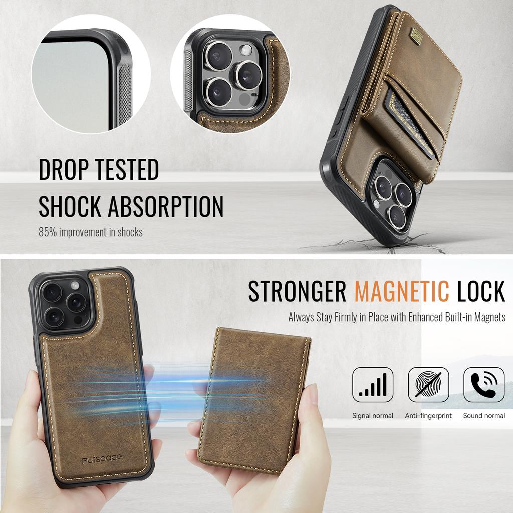 For iPhone 12 Pro Max 6.7 inch Case AUTSPACE A12 Leather Phone Case with Detachable Card Bag