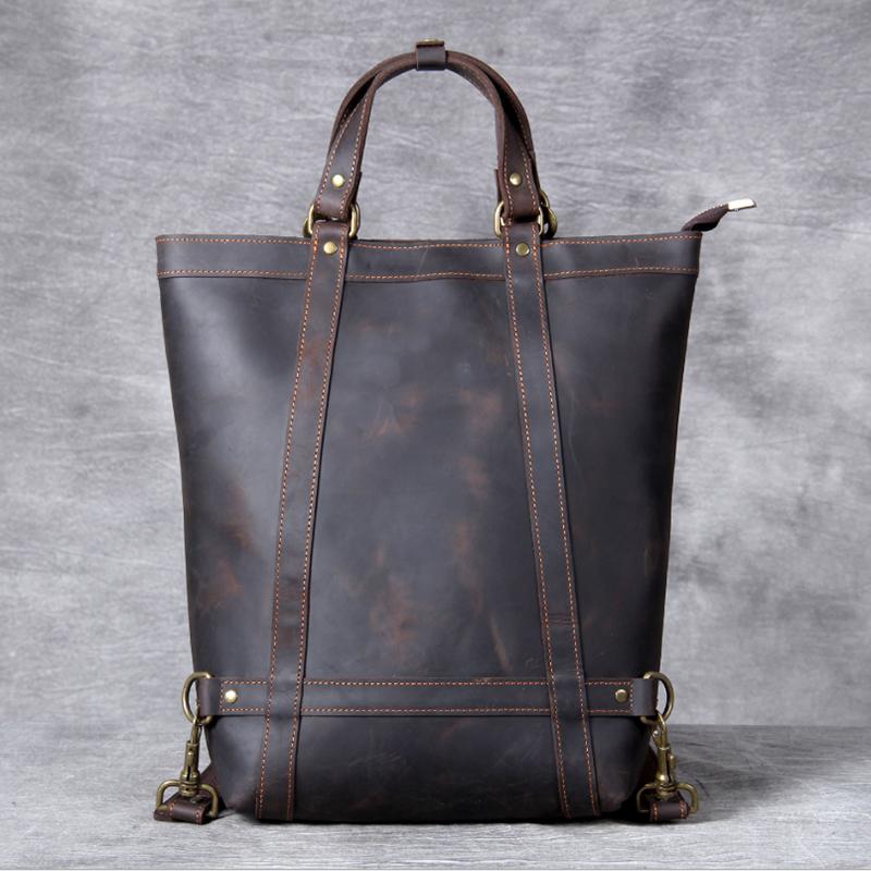 

High Quality Genuine Leather Backpack Handbag Dual Use Retro Fashion Style Mens Tote Bags 2026 New Style Leather Bag For Man темно-коричневого
