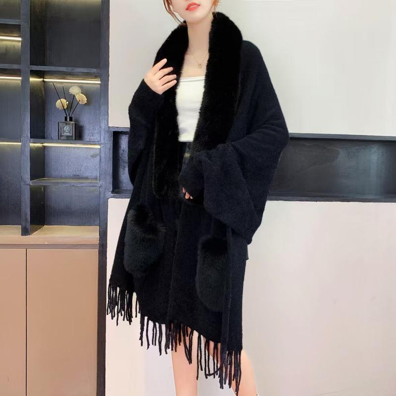 Sexy Gesellschaftsdame Schal dicker Strickpullover Damen Schal warme Jacke Oberbekleidung Strickjacke einfarbig Damen Cape