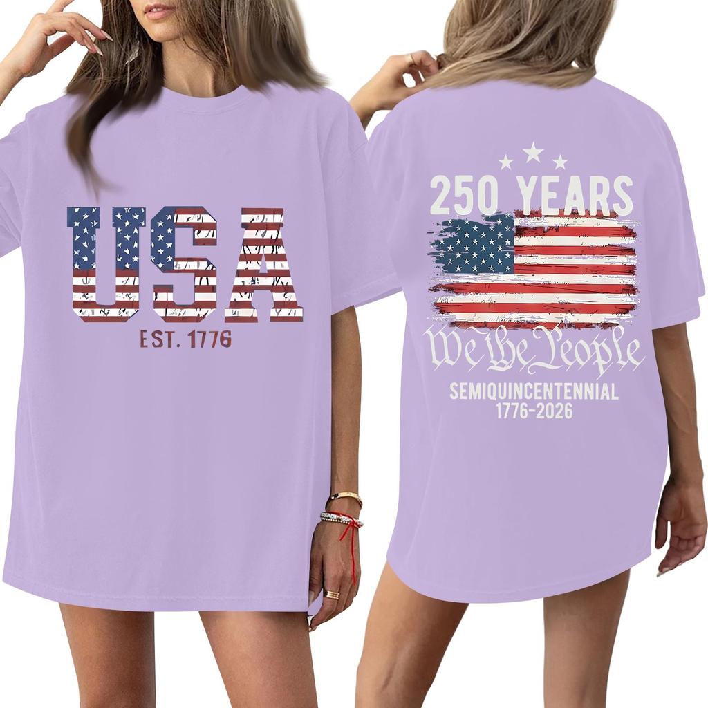 Women's Fashionable Casual Short-Sleeve Round Neck Printed T-Shirt For The 250th Anniversary Of The Founding Of The United States