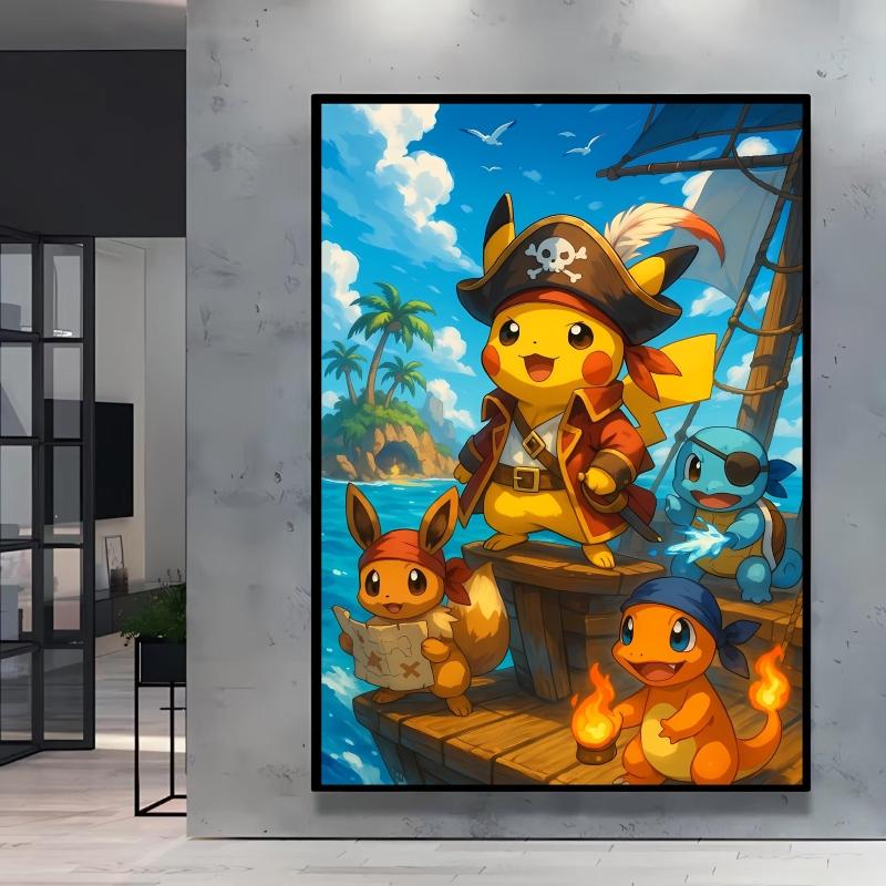 Japanese Anime Canvas Paintings  Pikachu Poster Cartoon Character Picture Bright and Clear Colors High Quality Home Decor