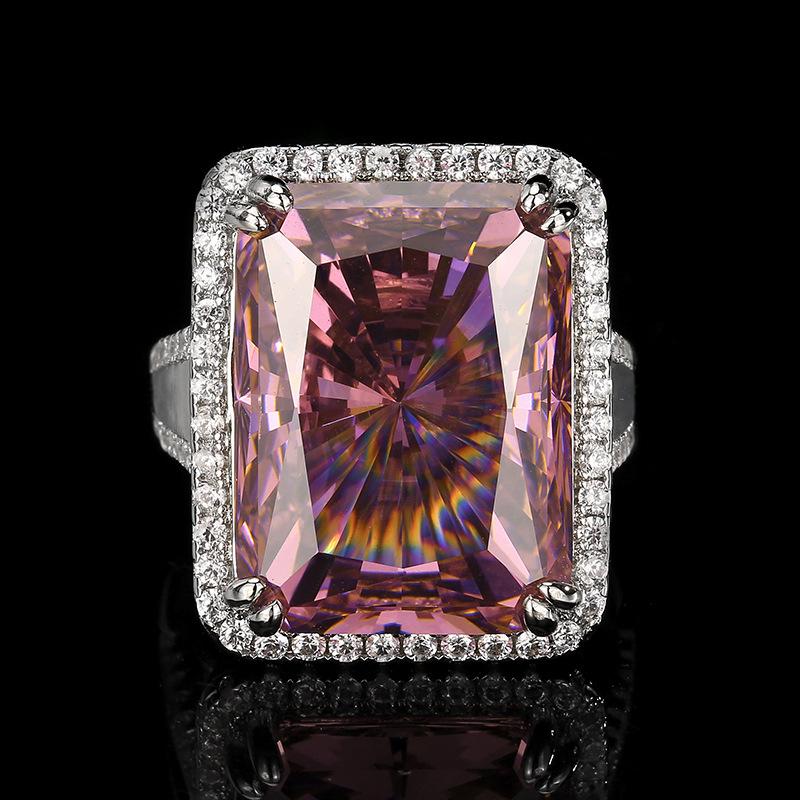 Copper Bottom Gold-plated Simulation Redeen Cut Square Diamond Ring Female Main Stone 15 * 20
