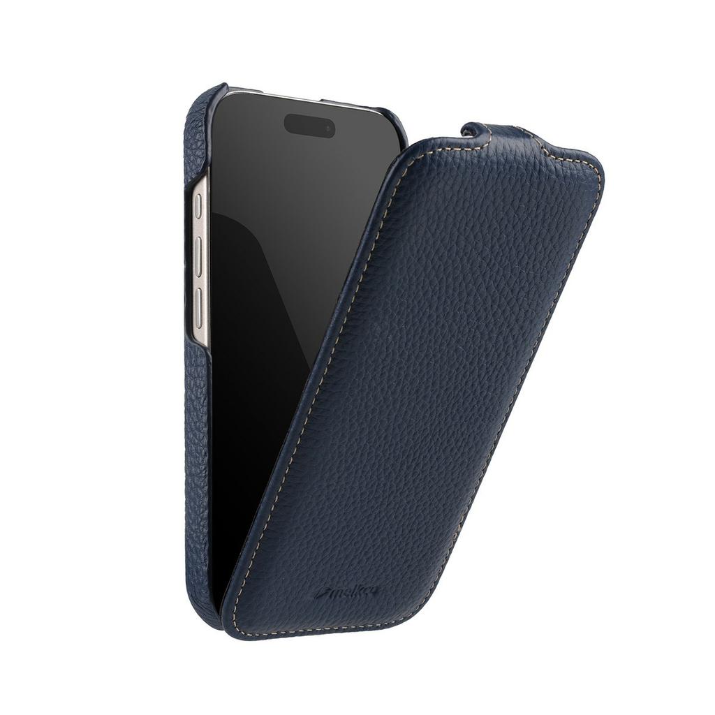 MELKCO For iPhone 17 Case Compatible with MagSafe Vertical Flip Genuine Cow Leather + PC Phone Cover