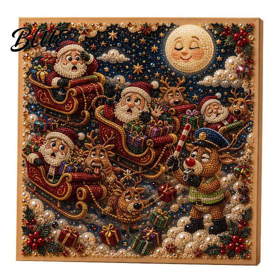 Shiny Faux Gemstone Craft Supplies Christmas Pearl Art Kit, DIY Rhinestone Painting 8" X 8", Cartoon 3D Picture Creation Snowman Animal Diamond