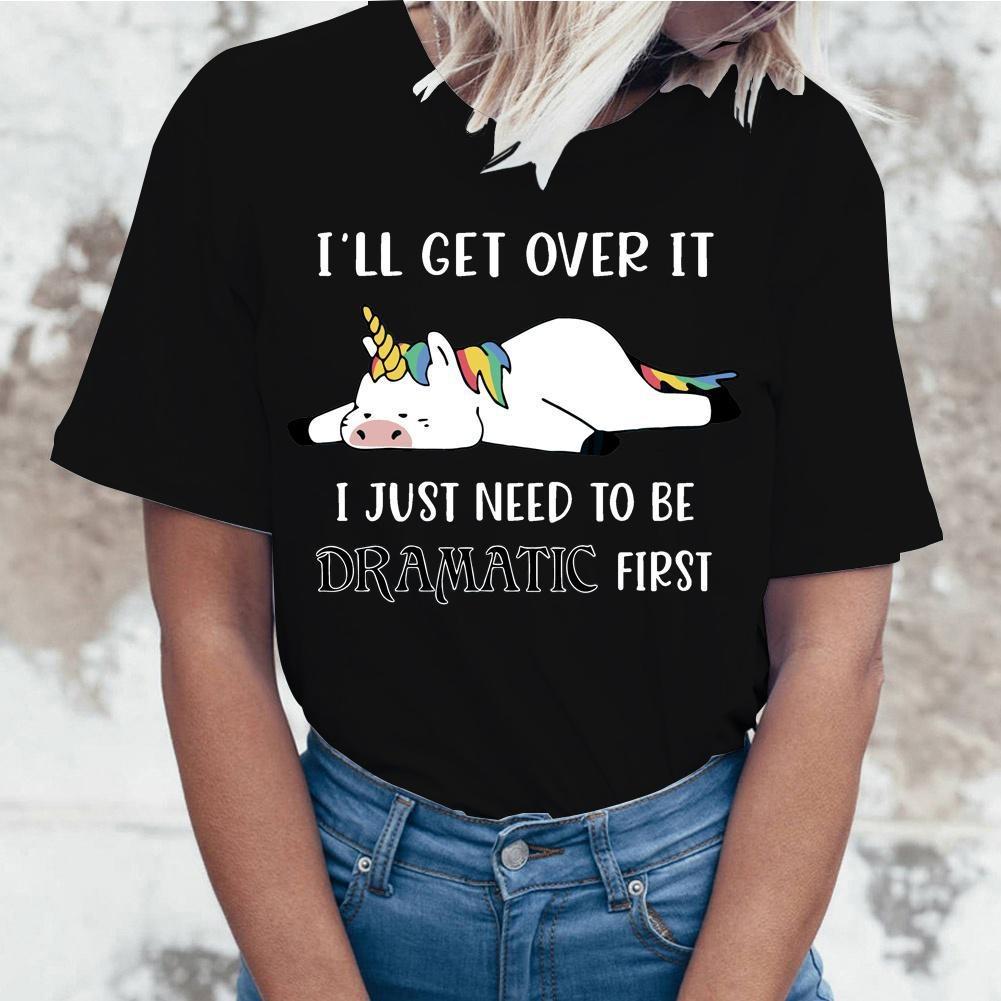 T-shirt da Donna con Stampa Unicorn Get Over It Estate Manica Corta Girocollo Carina Larga Top Creativi Personalizzati