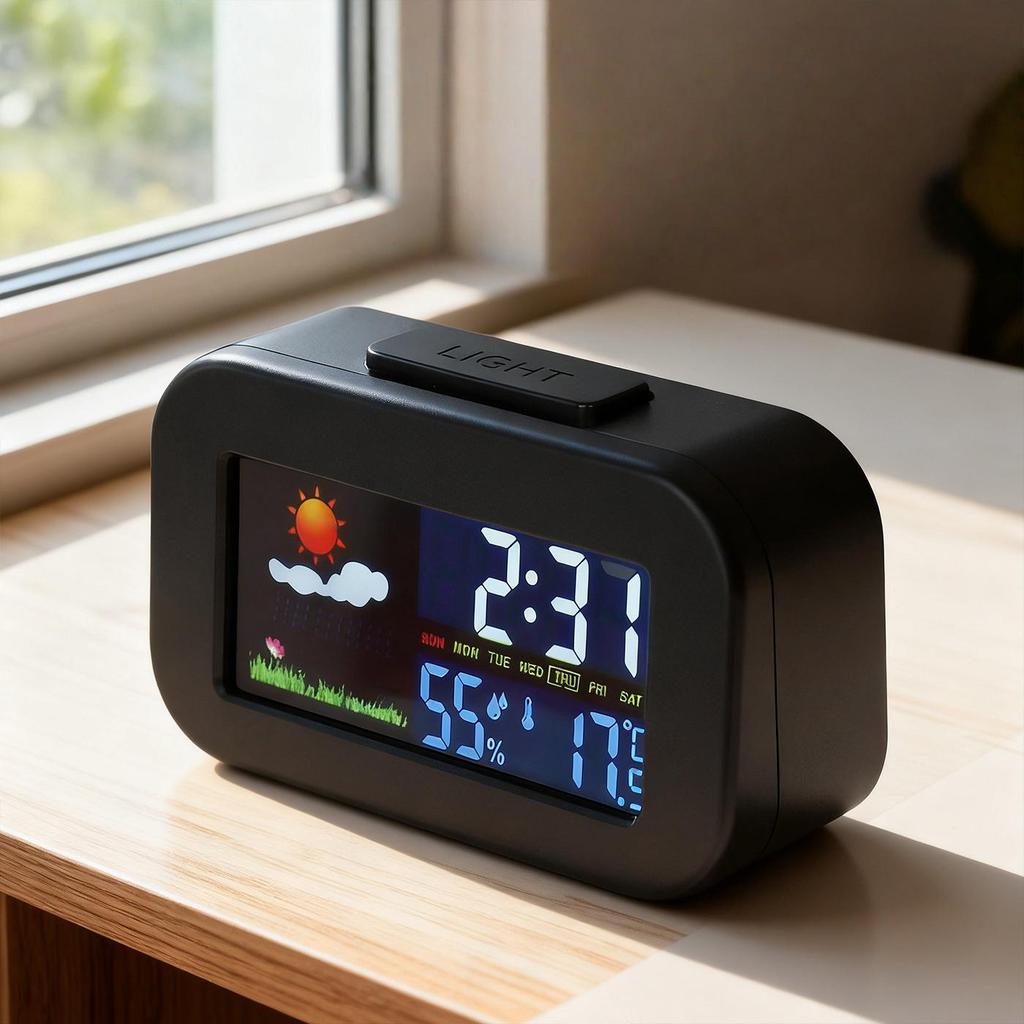 Digital LED Clock Weather Forecast Clock Home Indoor Silent Temperature Humidity Calendar Electronic Alarm Clock with Backlight