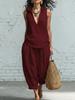 Women's Summer Spring New Arrivals Casual Shirt and Wide Leg Pants Linen Two Piece Set