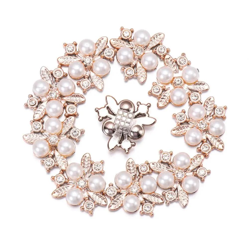 

10Pcs Pearls Flower Button Garment Decorative Craft DIY Clothes Rhinestone Bow Sewing Supplies Wedding Decoration Accessories