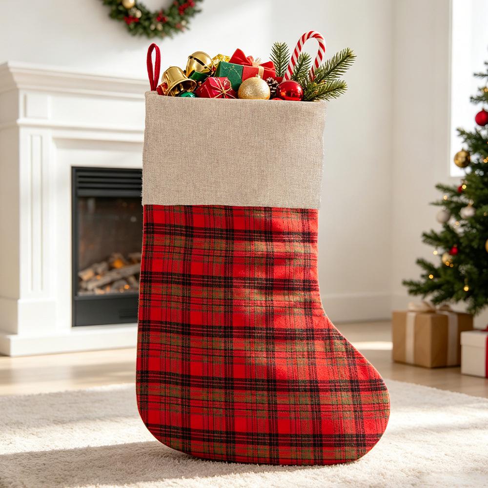 New Christmas products, large Christmas stockings, plaid Christmas pendants, Christmas home party decorations