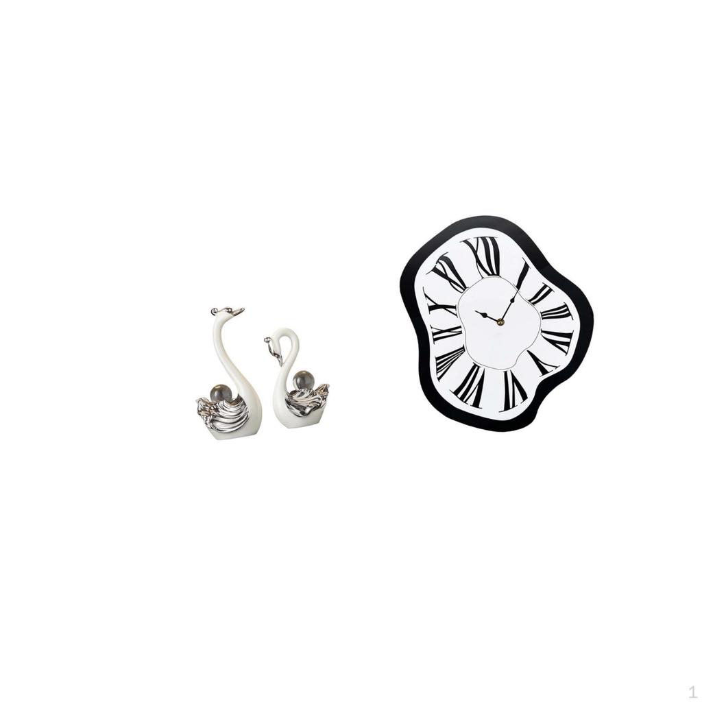 Porcelain Swan Figurine Collection And Creative Distorted Wall Clock Unique Animal Statue Ornament