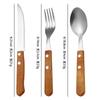 Stainless steel tableware, meal spoon, steak knife, sharp mouth steak three-piece set, wooden handle, spoon set, knife, fork and spoon