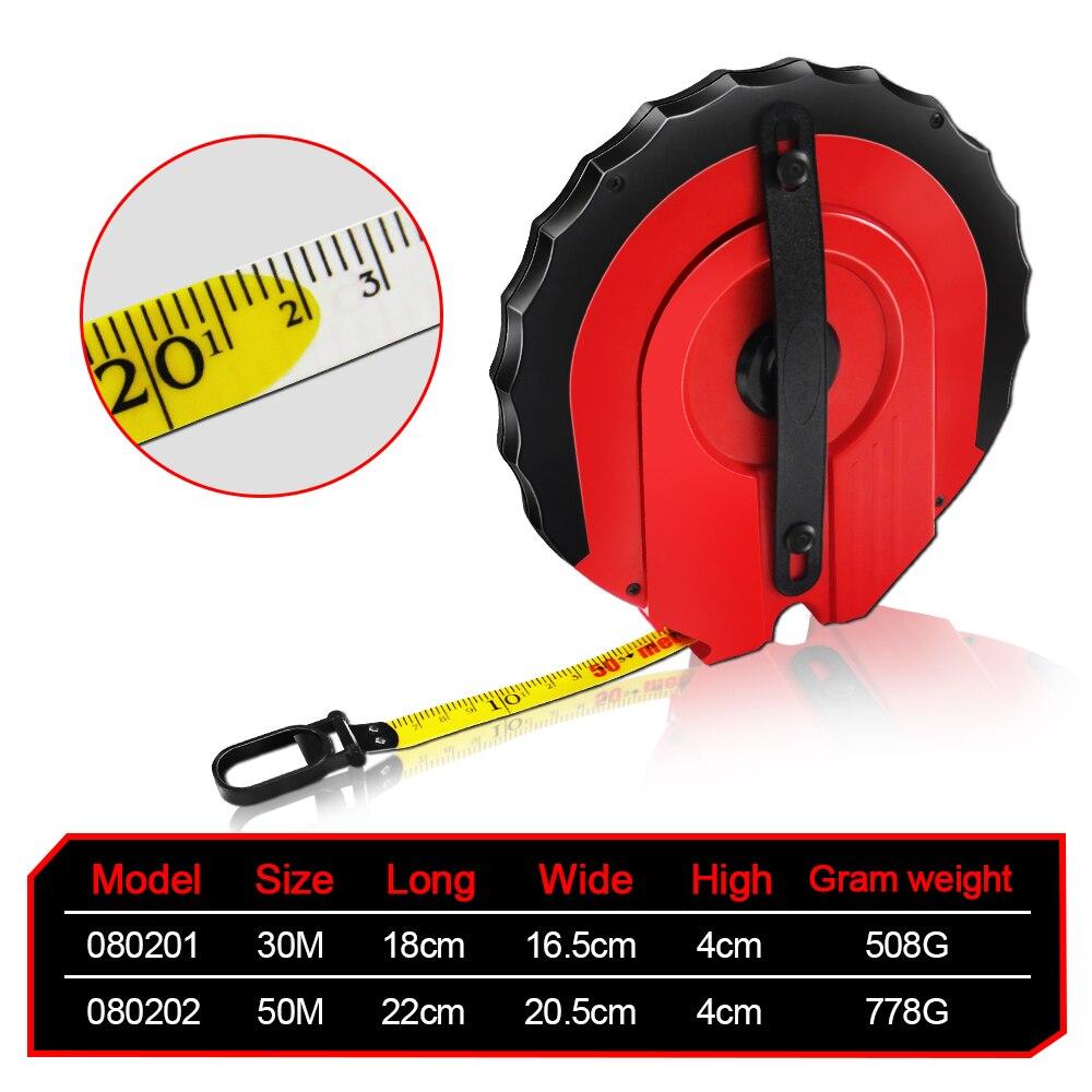 WISEUP 30/50M Fiberglass Tape Measure Double Face Printing Clad Measuring Tape Hand Cranked Tape Measure for Building Surveying