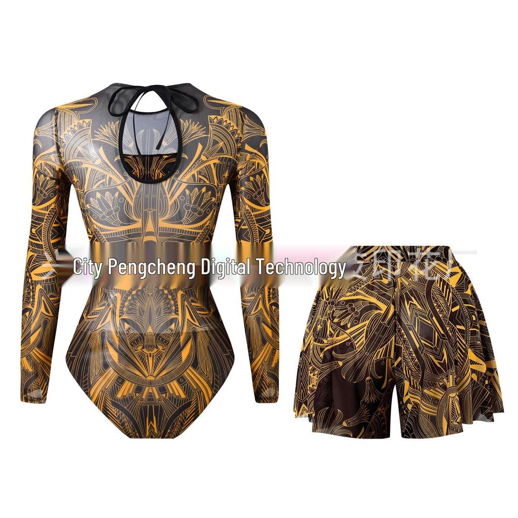 Vierteiliger Damen-Badeanzug mit langen Ärmeln, Netzstoff, Sonnenschutz und Hose