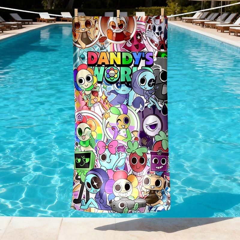 Dandy's World Print Beach Towel Design, Soft, Lightweight. for Home Bathroom, Spa, Pool, Yoga, Surfing, Camping, Gift for Family, Friend