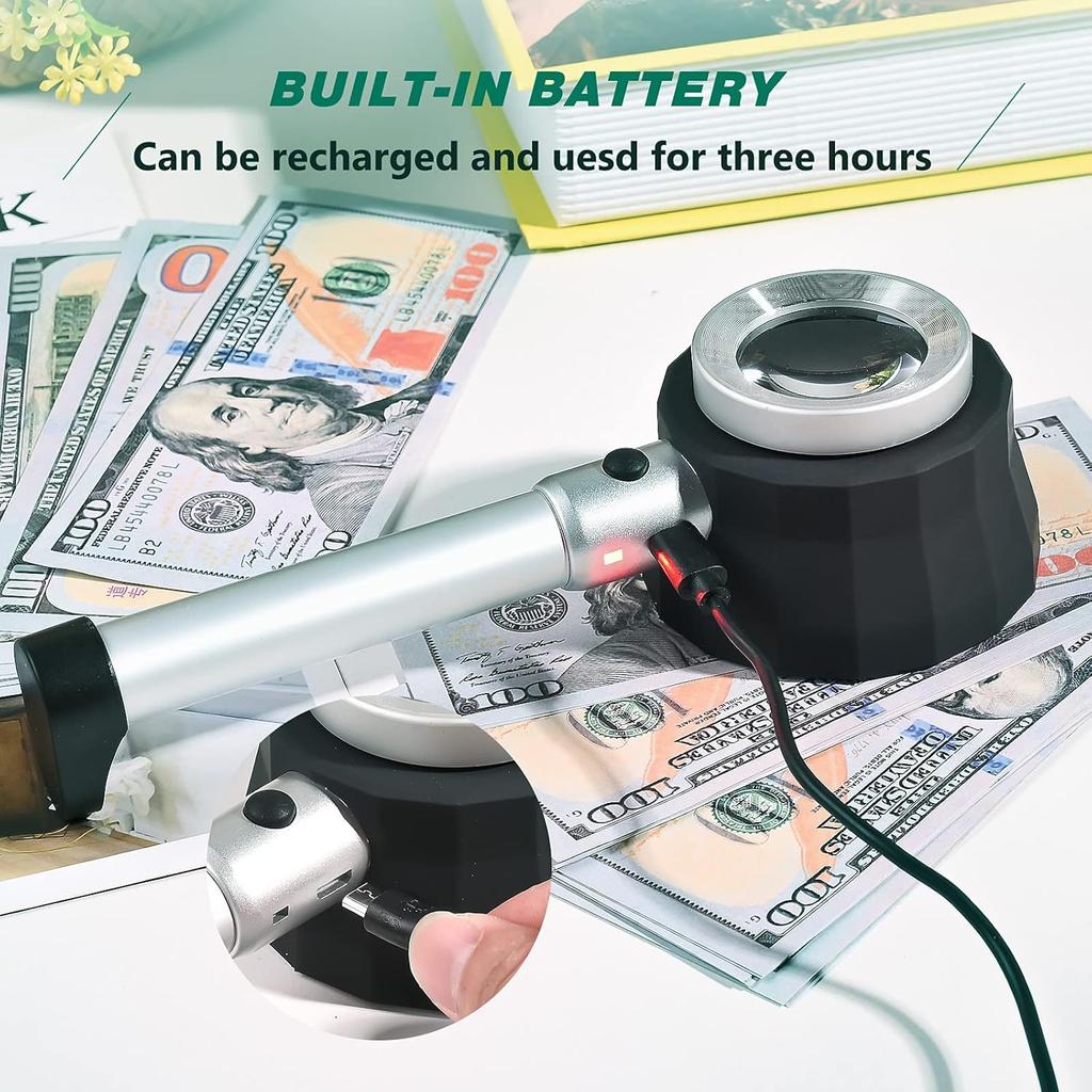 30X Handheld Magnifier with 6 Light, Jeweler Loupes Lighted Magnifying Glass-USB Rechargeable for Seniors Reading Coins Crafts Jewelry Hobbies