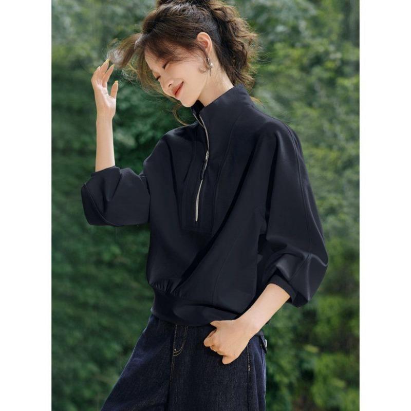 Women S Half Zip Stand Collar Oversized Casual Sweatshirt