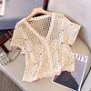 Vintage V Neck Handmade Crochet Knit Cardigan Women Summer Fashion Hollow Out Design Casual Versatile Loose Slimming Blouse
